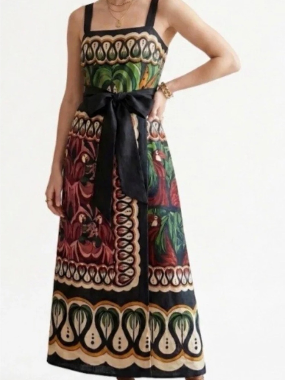 FARM Rio Strappy Maxi Dress in Black, Green & Red